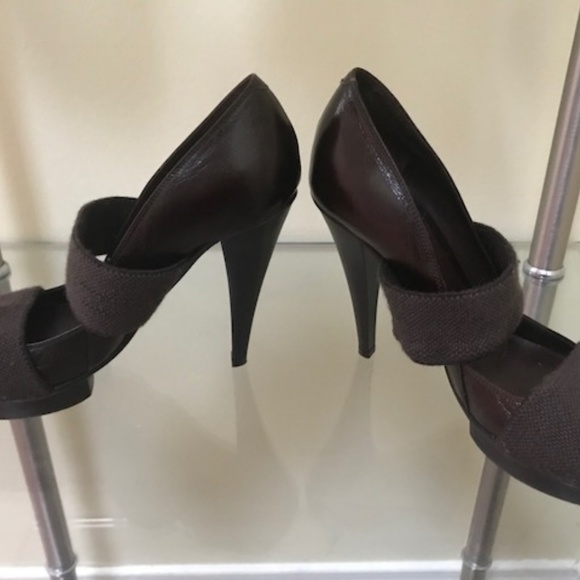 Chloé Platform Leather Heels Round Toe Elastic Platform Minimalist Shoes Rare - Picture 6 of 12